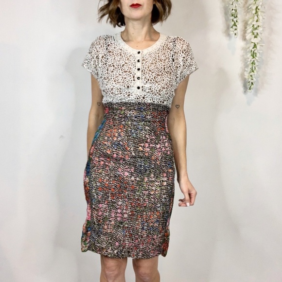Byron Lars Dresses & Skirts - BEGUILE BY BYRON LARS sheath dress lace top buttons cap sleeve floral 2151